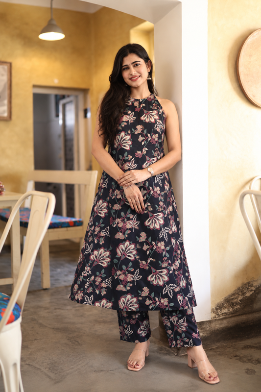 Premium Cotton Printed Sleeveless Coord Set-College/Office wear | Sleeves attached inside