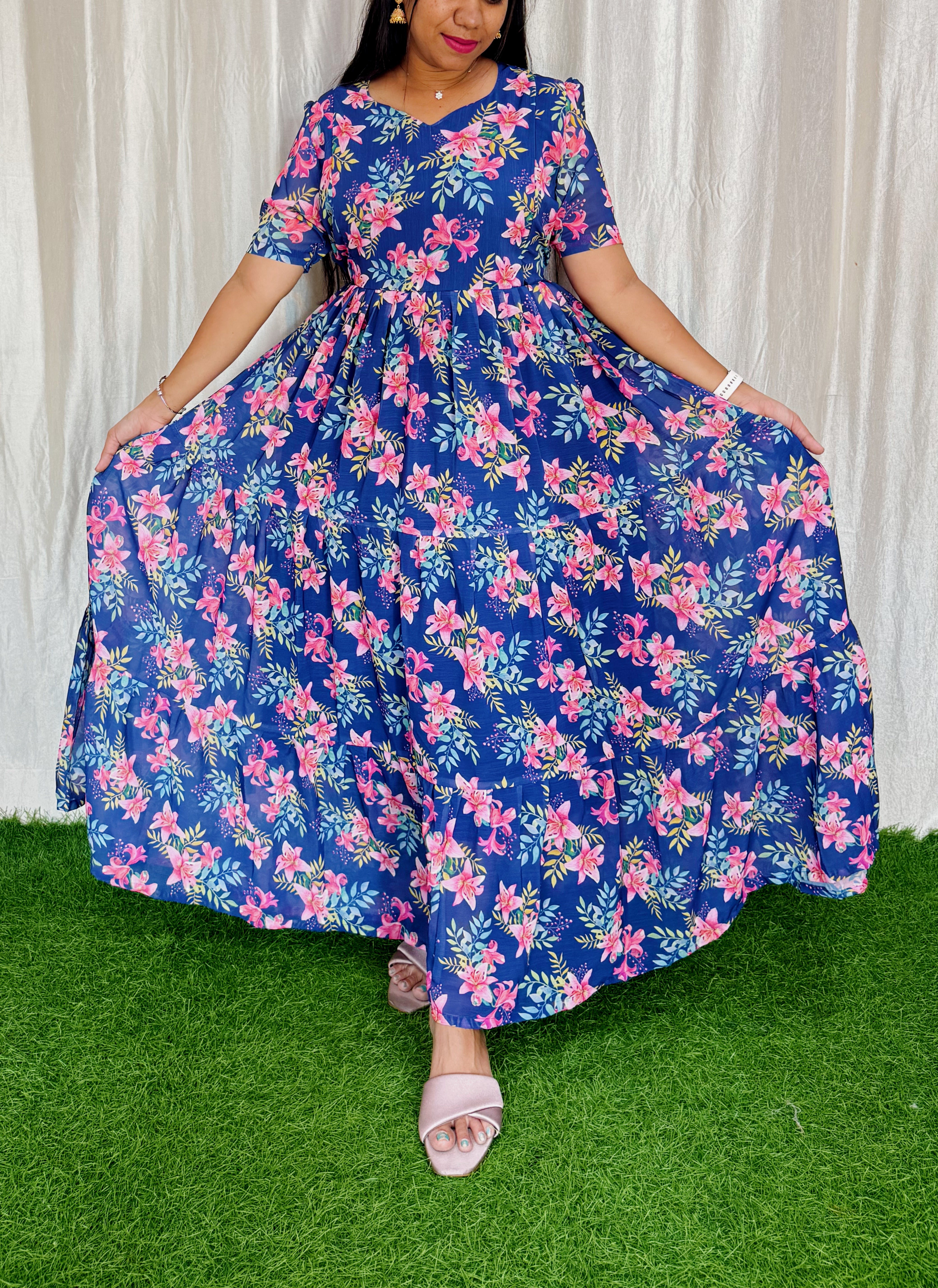 MayaOC20 Maxi-Feeding Premium Heavy quality Georgette 3-Tier Maxi (With Lining)