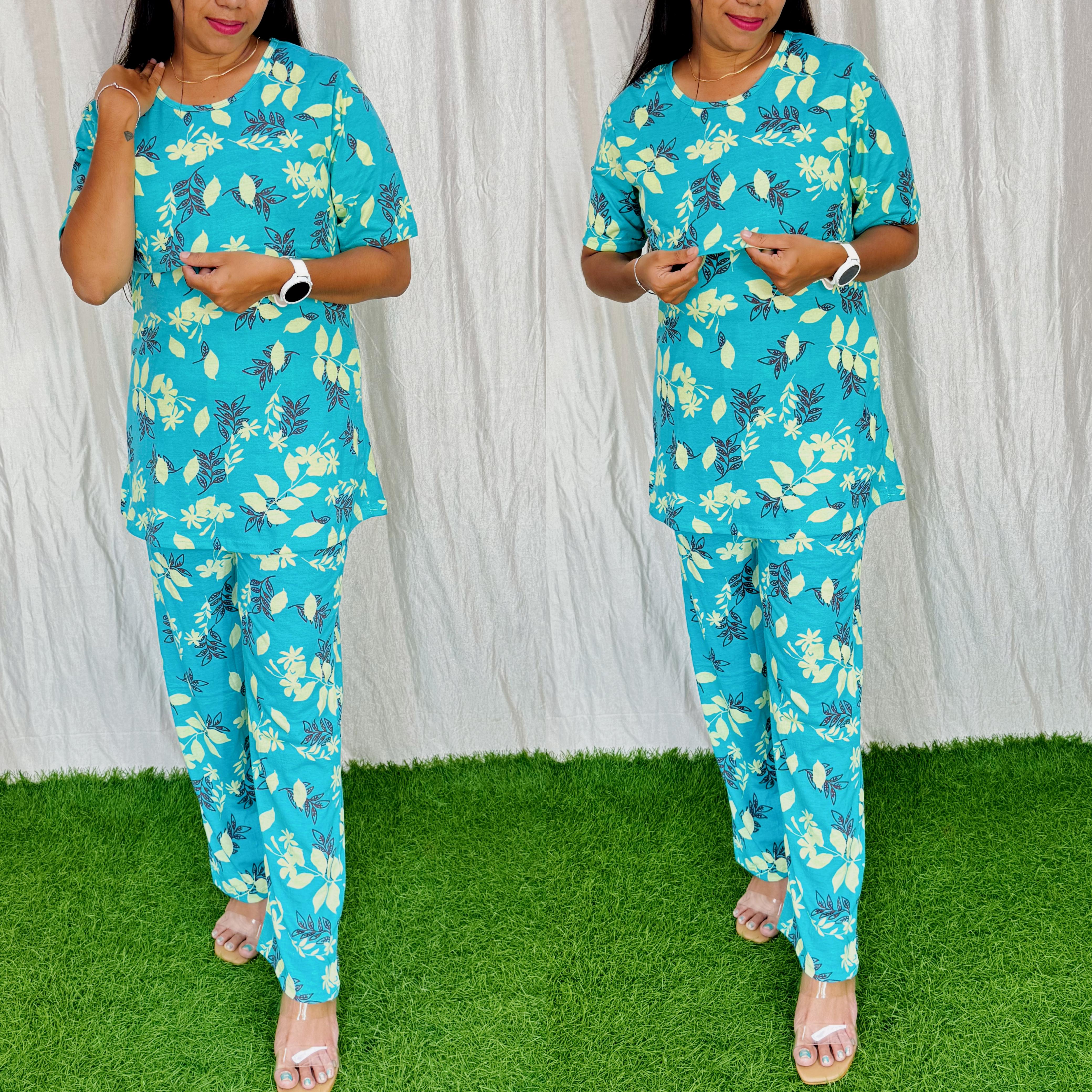 Feeding/Maternity - Hoseiry Cotton Pull up T shirt and Plazzo Set-TP008