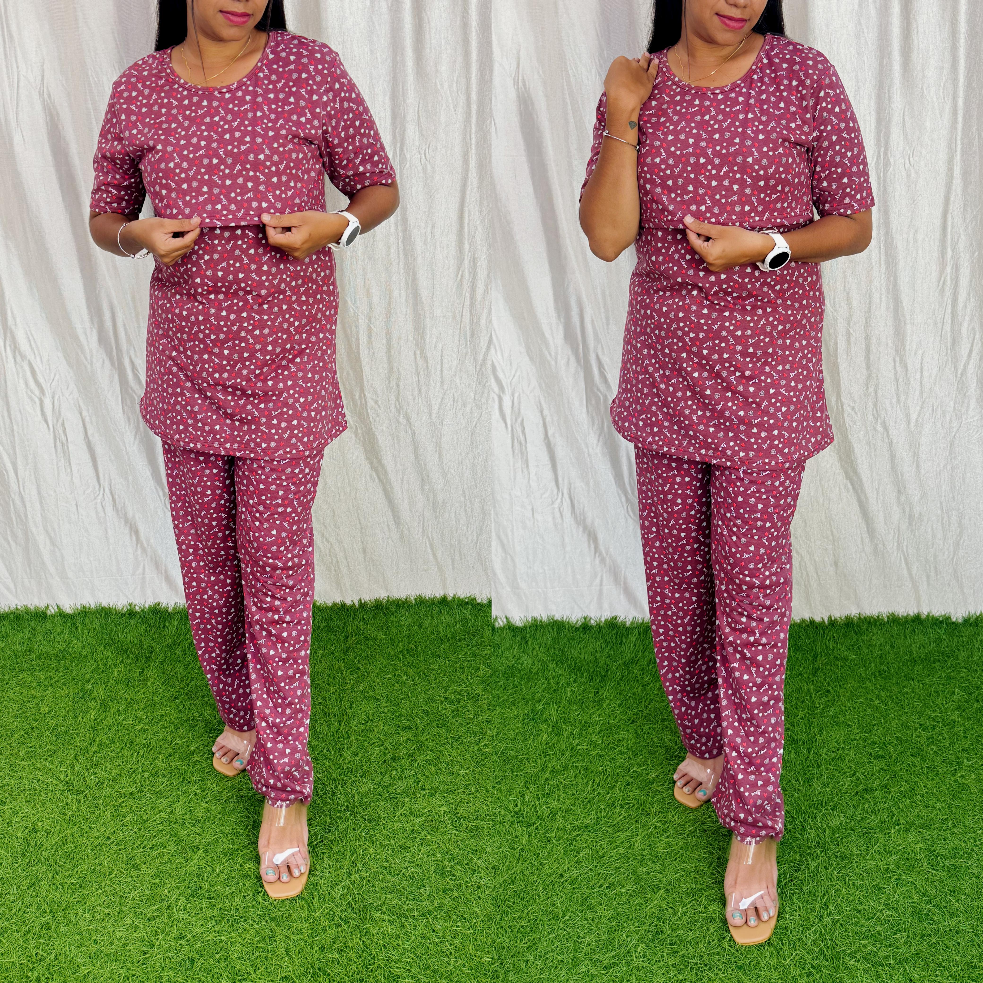 Feeding/Maternity - Hoseiry Cotton Pull up T shirt and Plazzo Set-TP001