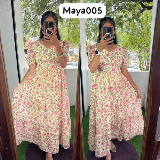 Maya Maxi(2nd Launch)-Feeding/Non feeding-Premium Heavy quality Georgette 3-Tier Maxi (With Lining)