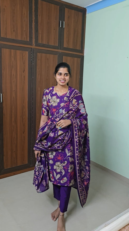 Premium Vatican Foil Printed Salwar Set-(Top,Bottom,Duppatta)- Feeding/Non Feeding