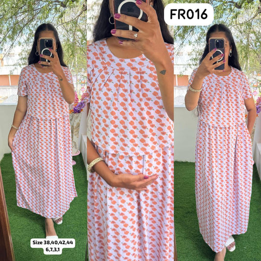 FR016 Frill Zipless maternity/feeding Loungewear Maxi Pull up Model Buy 3@1200 free ship