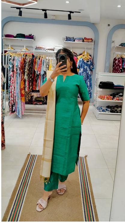 Premium Raw Silk Salwar Set-(Top,Bottom,Duppatta)-Non Feeding Only