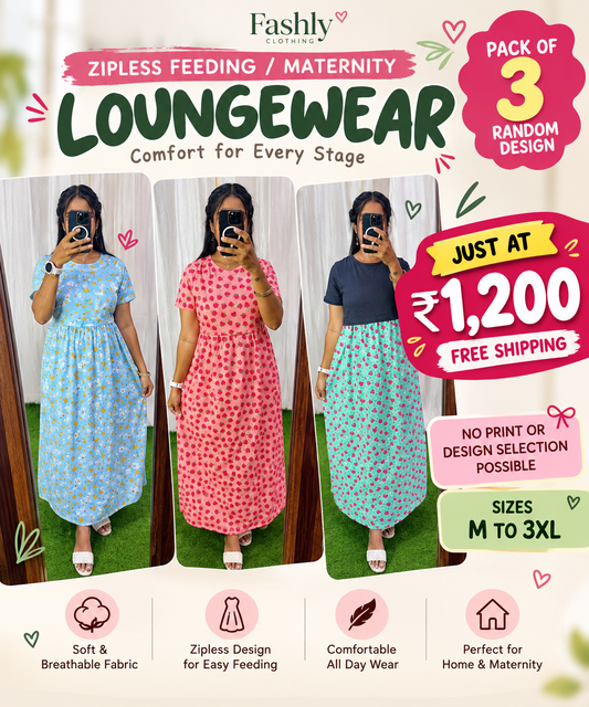 Any 3@1200 Free Ship( Random Prints) No selection Zipless maternity/feeding Loungewear Maxi
