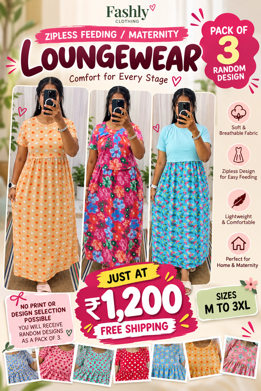 Any 3@1200 Free Ship( Random Prints) No selection Zipless maternity/feeding Loungewear Maxi