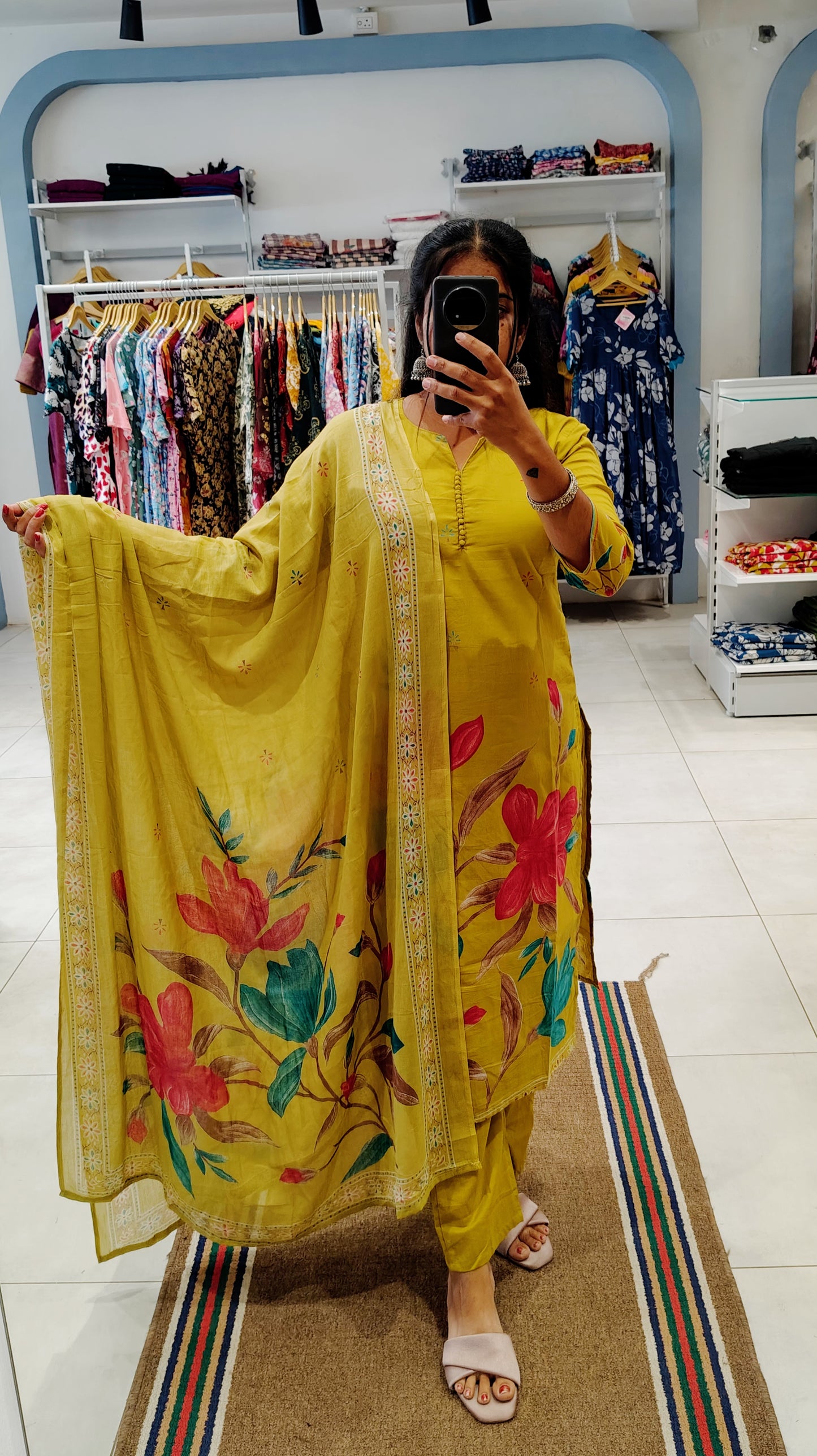 Soft Cotton Salwar Set-(Top,Bottom,Duppatta)-Non Feeding Only | With Lining