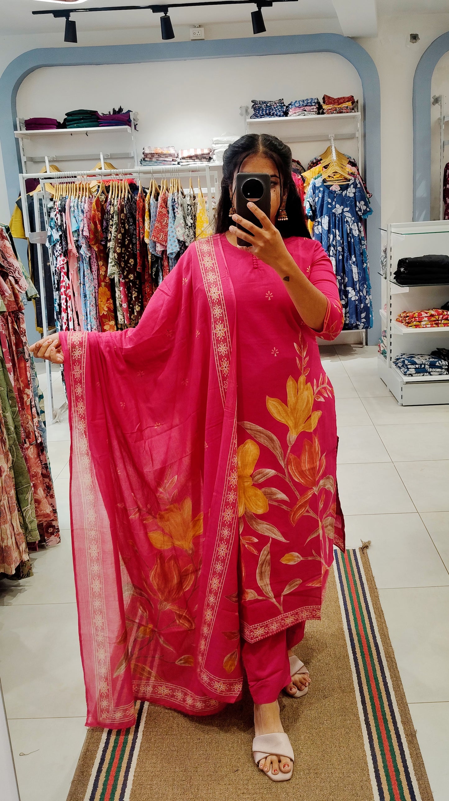 Soft Cotton Salwar Set-(Top,Bottom,Duppatta)-Non Feeding Only | With Lining