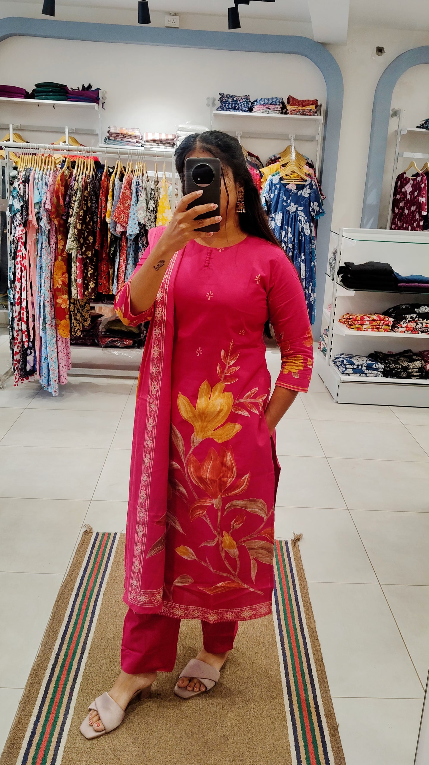 Soft Cotton Salwar Set-(Top,Bottom,Duppatta)-Non Feeding Only | With Lining