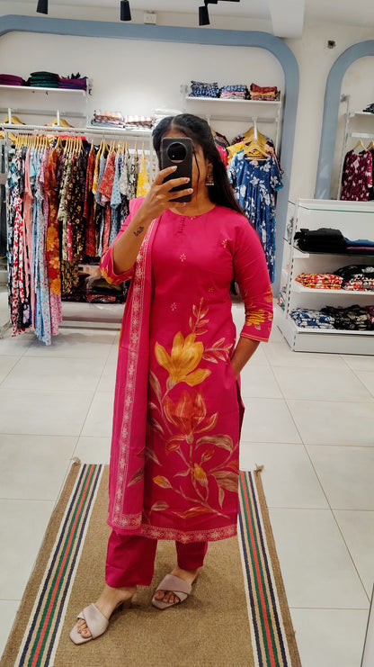 Soft Cotton Salwar Set-(Top,Bottom,Duppatta)-Non Feeding Only | With Lining