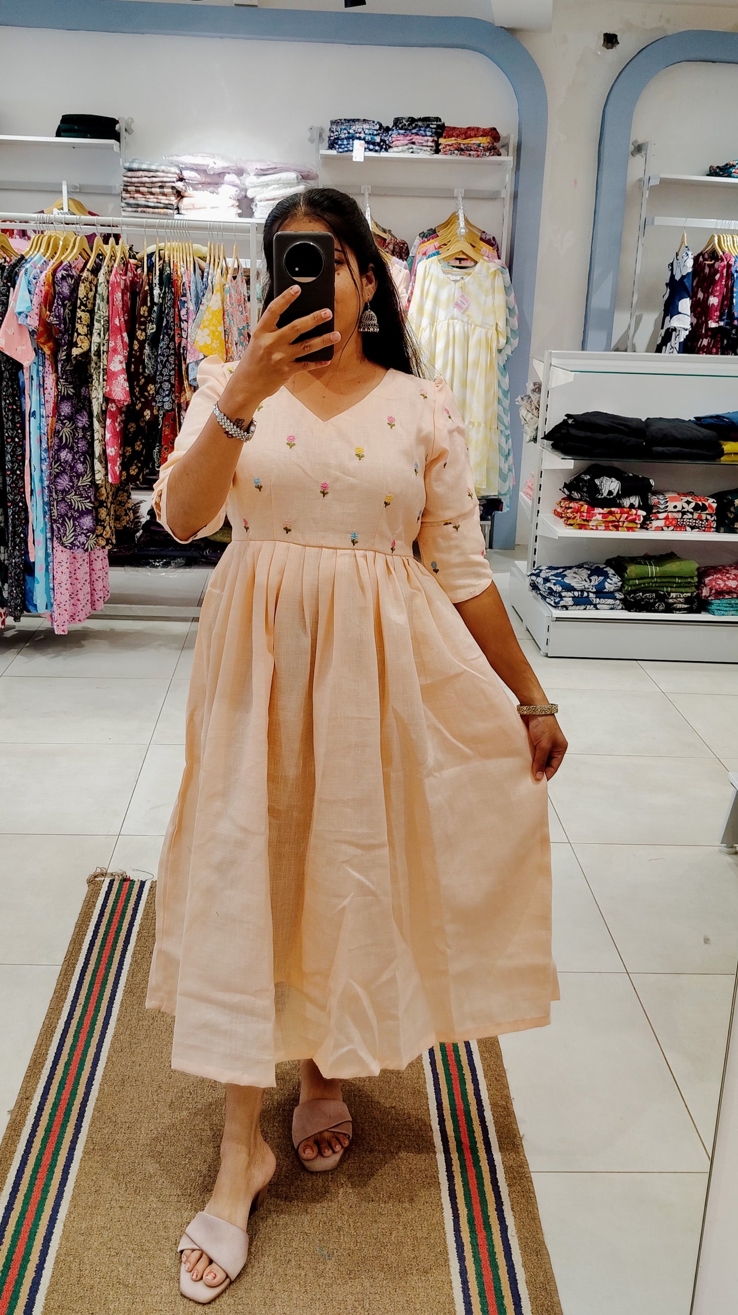 Premium Linen-Cotton Embroidery Maxi ( with cotton Lining ) [Exclusive Non-Feeding]