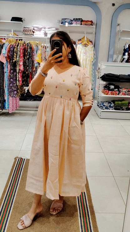 Premium Linen-Cotton Embroidery Maxi ( with cotton Lining ) [Exclusive Non-Feeding]