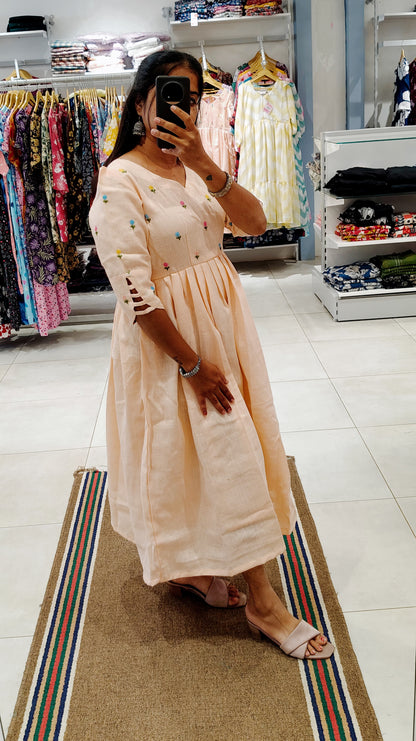 Premium Linen-Cotton Embroidery Maxi ( with cotton Lining ) [Exclusive Non-Feeding]