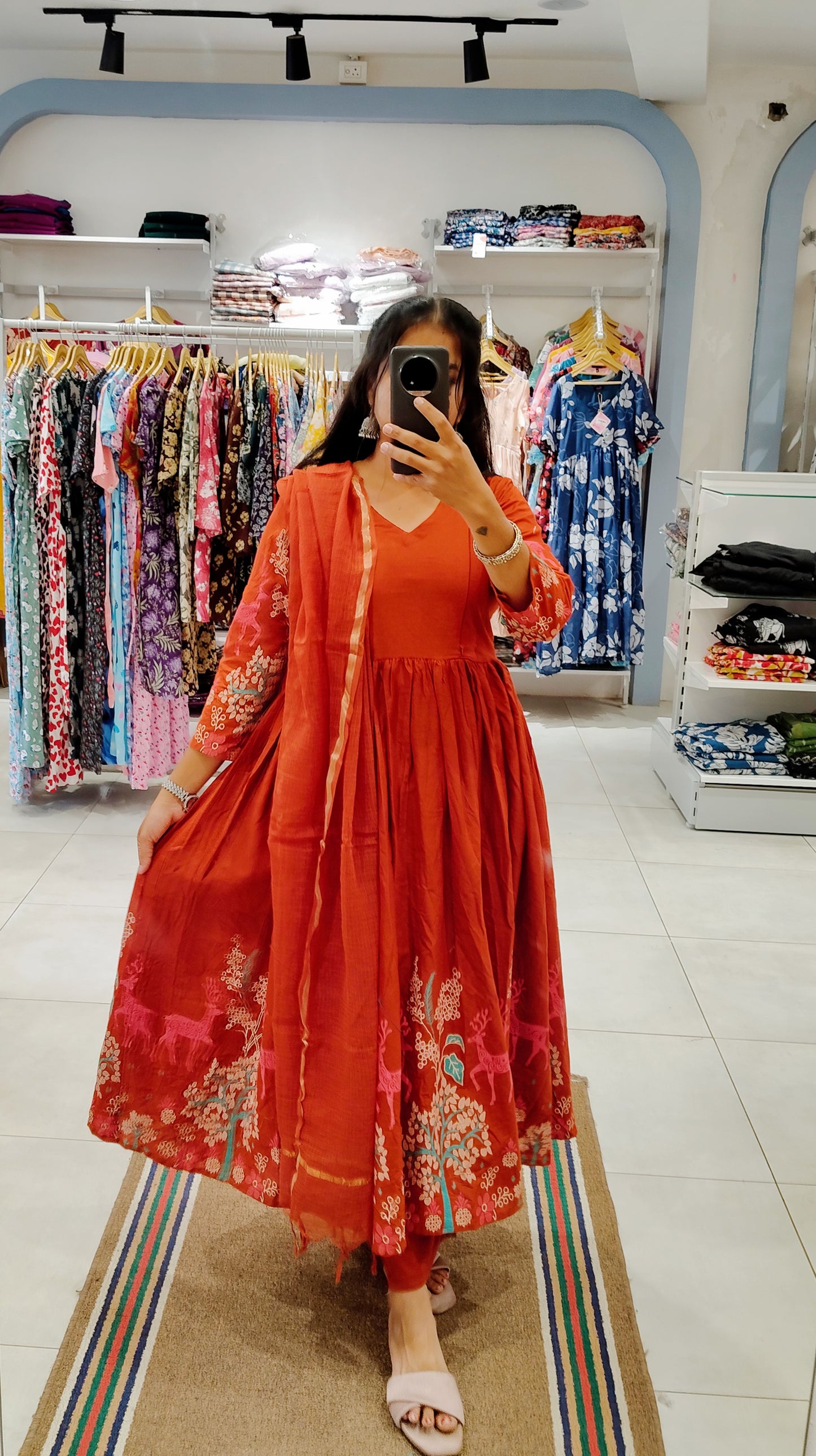 Premium Cotton Anarkali Salwar Set-(Top,Bottom,Duppatta)- Feeding/Non Feeding