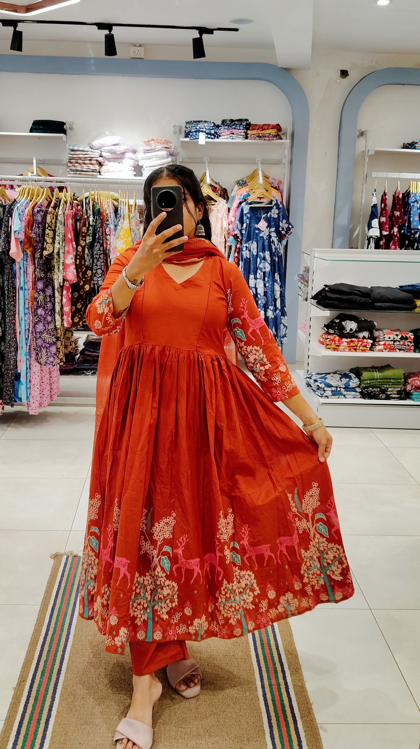 Premium Cotton Anarkali Salwar Set-(Top,Bottom,Duppatta)- Feeding/Non Feeding