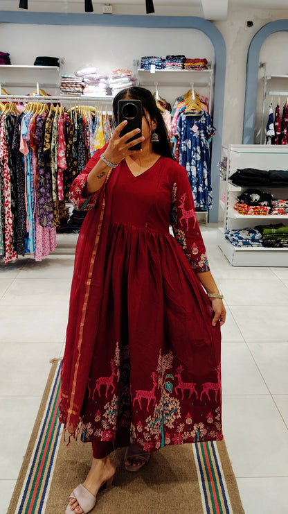 Premium Cotton Anarkali Salwar Set-(Top,Bottom,Duppatta)- Feeding/Non Feeding
