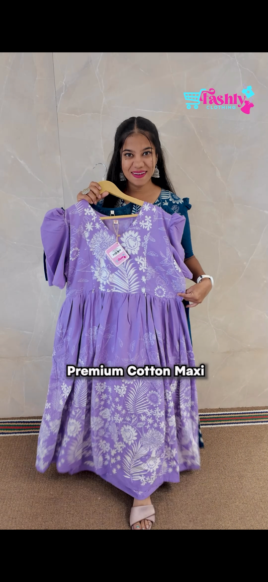 Premium Cotton Daman Print Fabric Maxi with Cotton lining( Feeding Only)