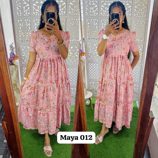 Maya Maxi(2nd Launch)-Feeding Premium Heavy quality Georgette 3-Tier Maxi (With Lining) FC0260