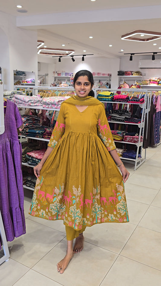 Premium Cotton Anarkali Salwar Set-(Top,Bottom,Duppatta)- Feeding/Non Feeding