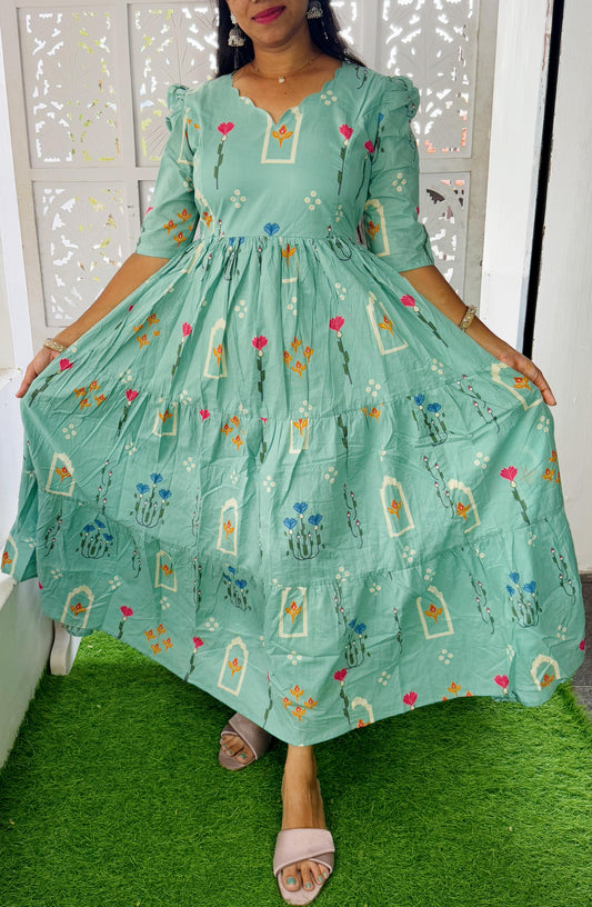 Blue-Feeding/Non Feeding Premium Cotton Maxi ( with cotton Lining )