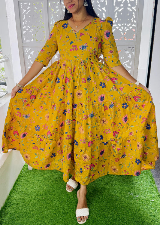 Mustard Feeding/Non Feeding Premium Cotton Maxi ( with cotton Lining )