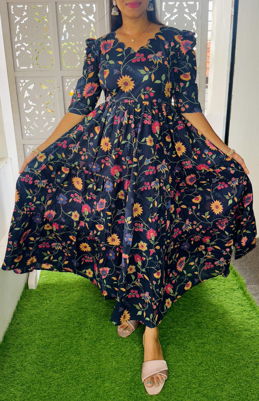 Navy Blue-Feeding/Non Feeding Premium Cotton Maxi ( with cotton Lining )