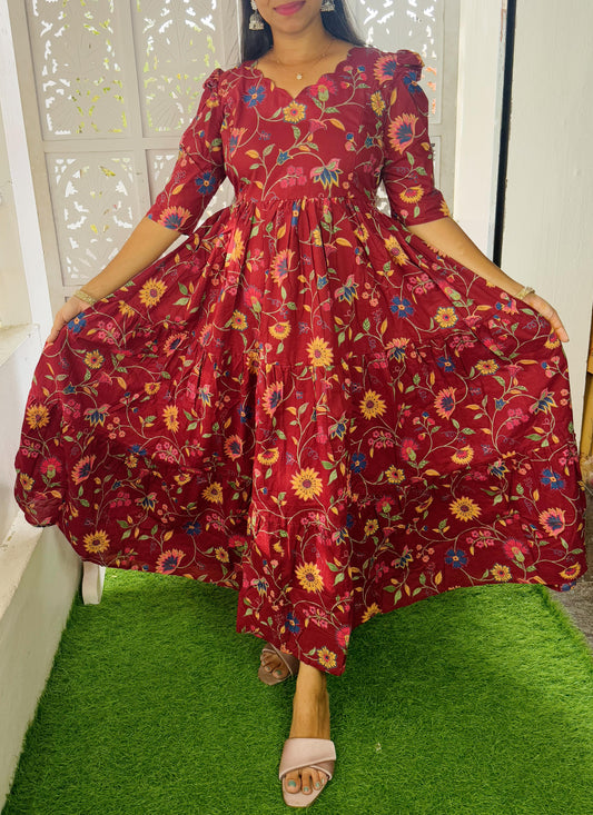 Maroon Feeding/Non Feeding Premium Cotton Maxi ( with cotton Lining )