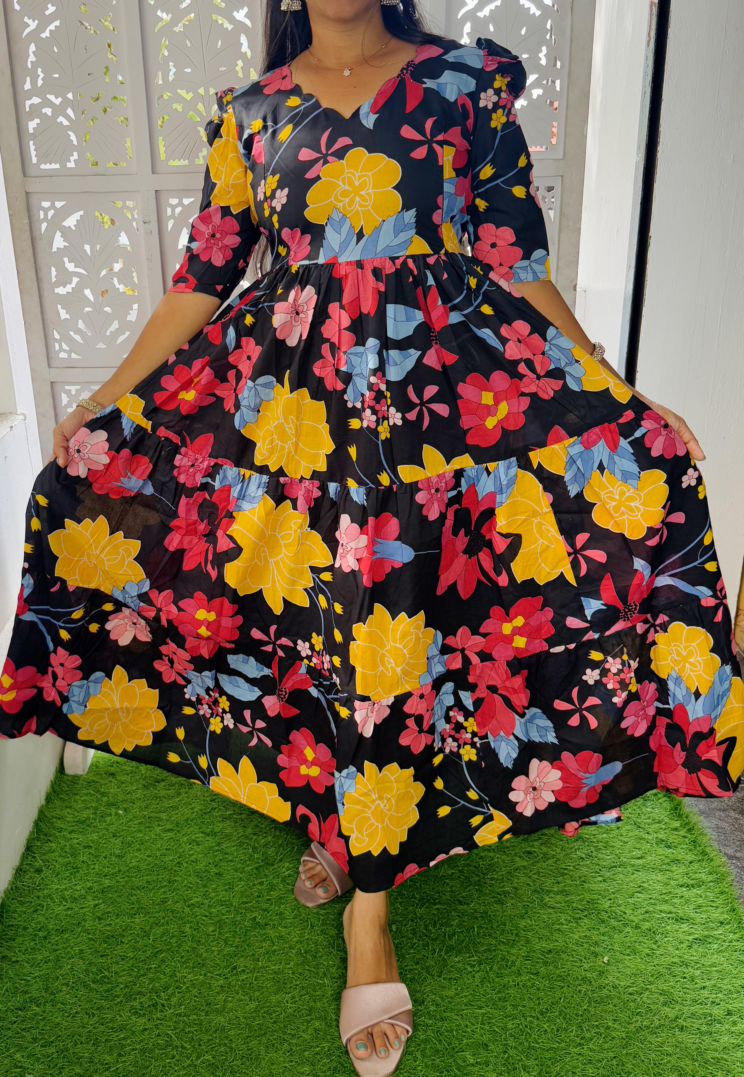 Black Feeding/Non Feeding Premium Cotton Maxi ( with cotton Lining )