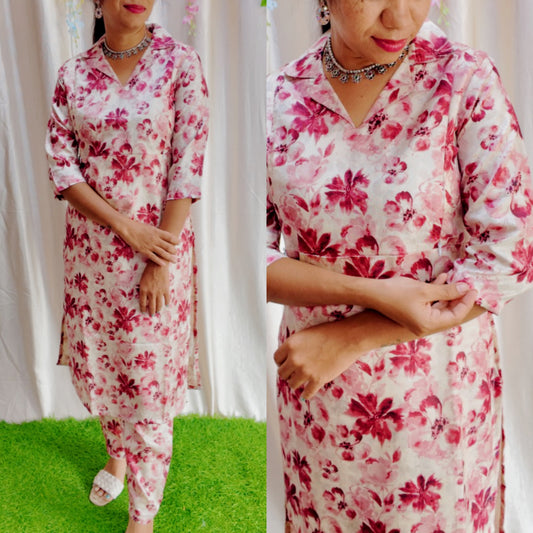 Beige- Premium Banarasi Digital Printed Coord Set- Feeding (With Lining) FC0123