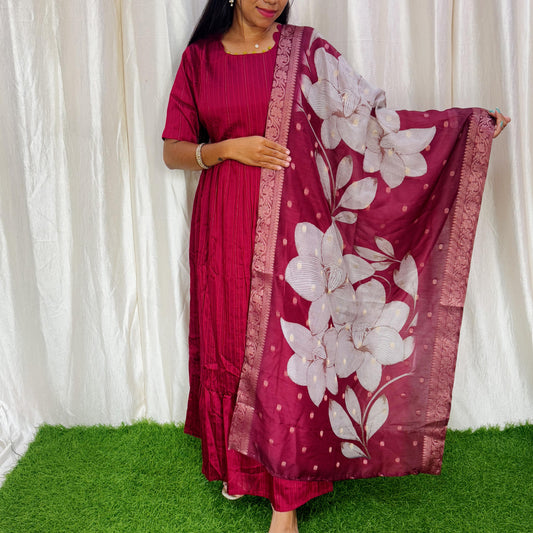 FESTIVE Raw Silk Maxi with Digital Printed Duppata- Feeding/Non Feeding