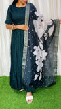FESTIVE Raw Silk Maxi with Digital Printed Duppata- Feeding/Non Feeding