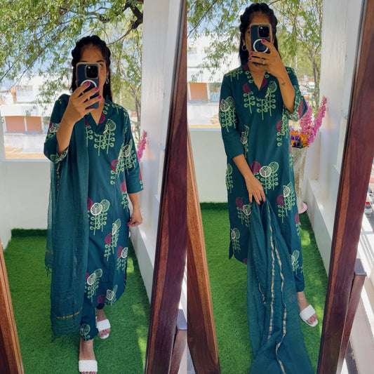 Feeding/Maternity- Pure Cotton Suit set(Top,Pant & Duppatta)