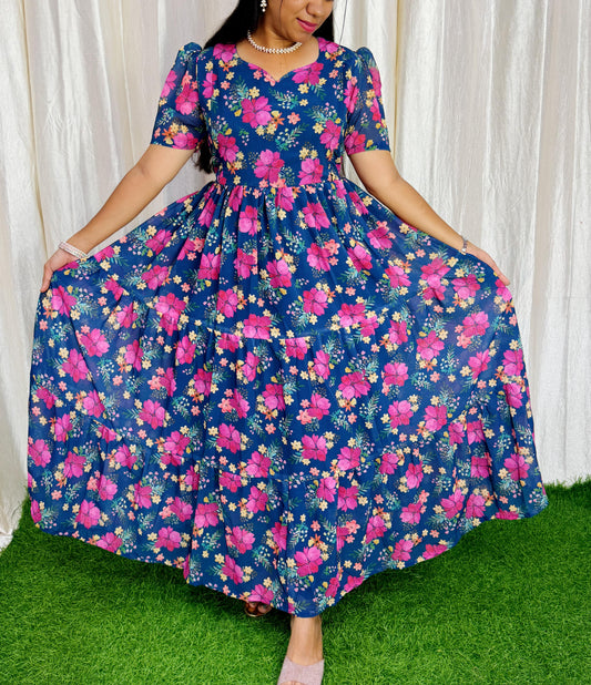 MayaOC3 Maxi-Feeding/Non feeding-Premium Heavy quality Georgette 3-Tier Maxi (With Lining)