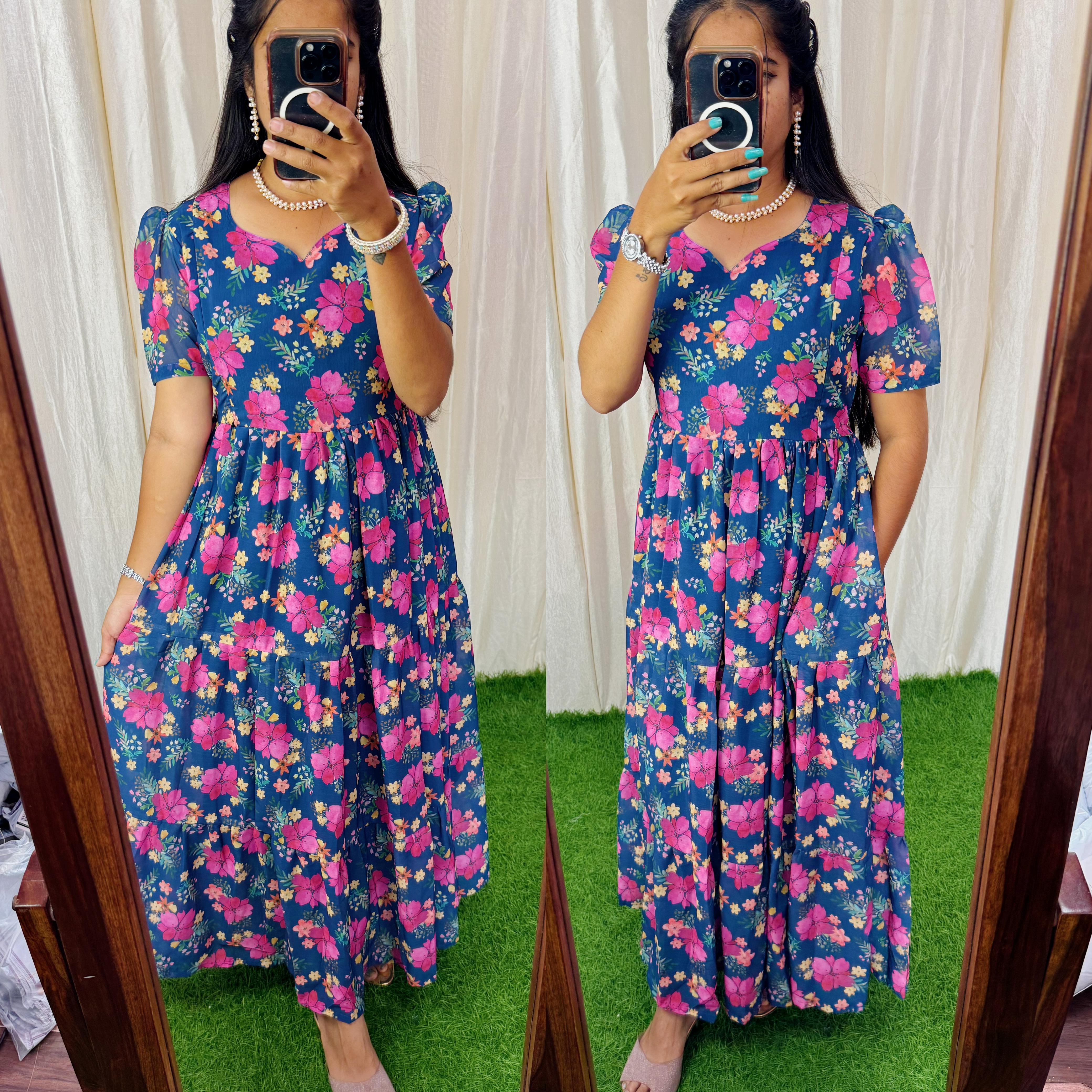 MayaOC3 Maxi-Feeding/Non feeding-Premium Heavy quality Georgette 3-Tier Maxi (With Lining)