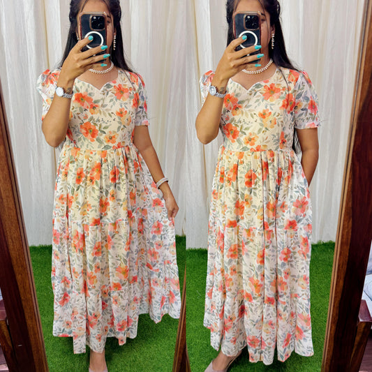 Maya Maxi-Feeding Premium Heavy quality Georgette 3-Tier Maxi (With Lining) FC0242