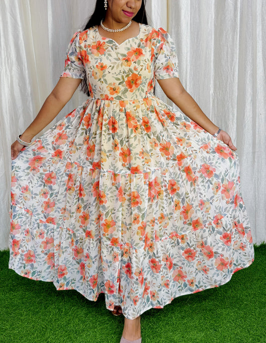 Maya Maxi-Feeding Premium Heavy quality Georgette 3-Tier Maxi (With Lining) FC0242