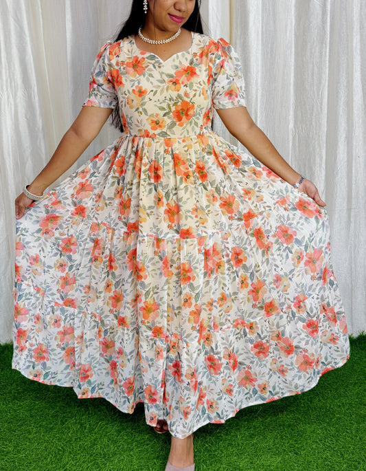 MayaOC4 Maxi-Feeding/Non feeding-Premium Heavy quality Georgette 3-Tier Maxi (With Lining)