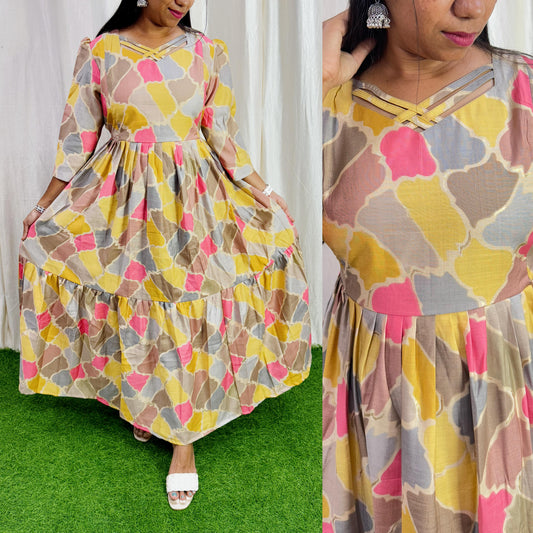 Multi- Feeding/Non feeding- Vatican Fabric 2-tier Maxi with Chest lining(Light weight)