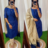Premium Raw Silk Salwar Set-(Top,Bottom,Duppatta)- Feeding/Non Feeding-Blue