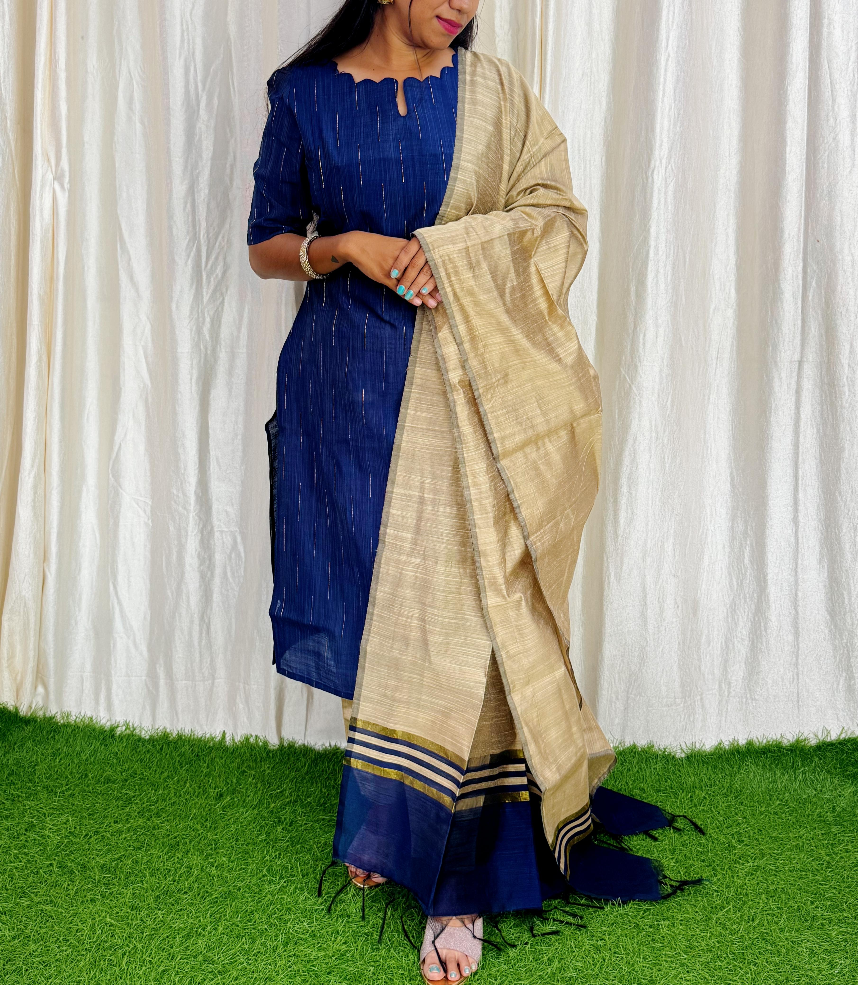 Premium Raw Silk Salwar Set-(Top,Bottom,Duppatta)- Feeding/Non Feeding-Blue