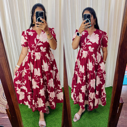 Premium Cotton Printed 3-Tier Maxi Dress | Size M-3XL FC0357