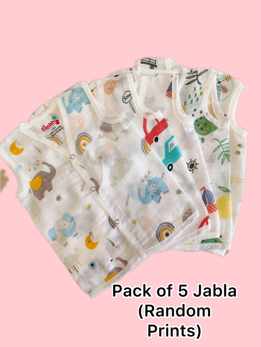 White Printed Muslin Jablas (Pack of 5)