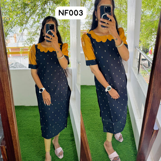 Buy 1 Get 1 Free Raw Silk Kurti with cotton Lining (Non Feeding)Black FC0340