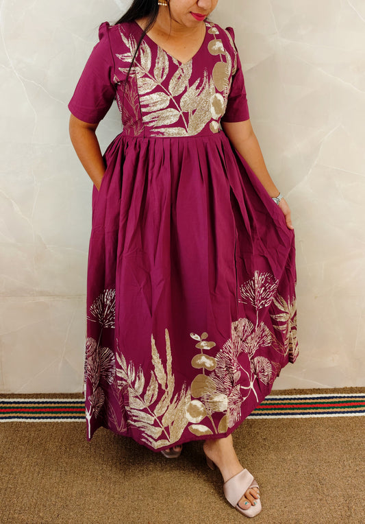 Premium Cotton Daman Print Fabric Maxi with Cotton lining( Feeding Only)