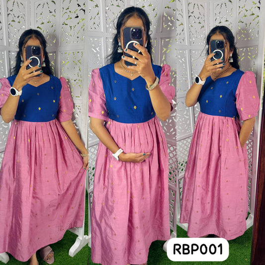 Premium Ethnic  Raw Silk Butta Maxi-Feeding(With Lining) FC0196