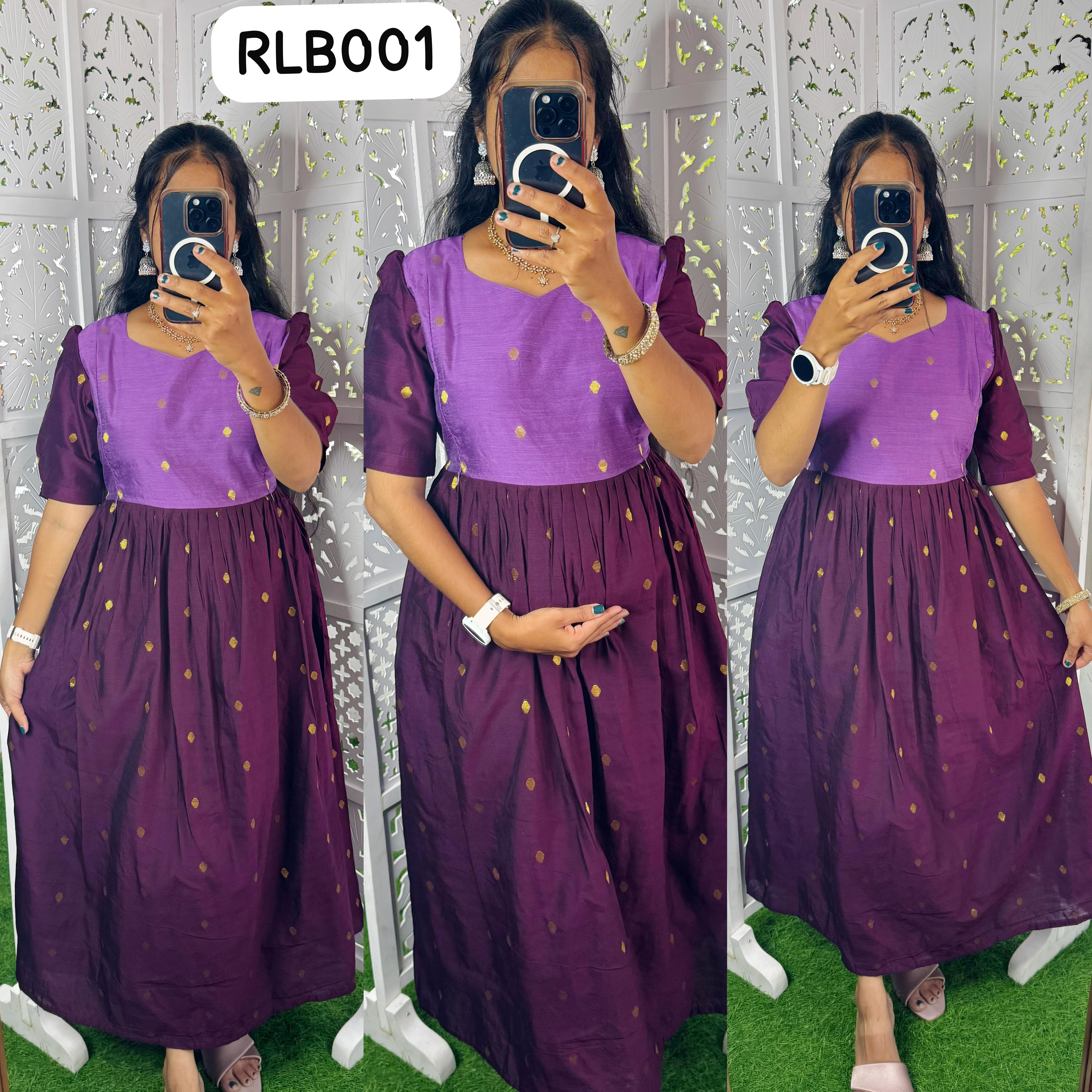 Premium Ethnic Silk Butta Maxi-Feeding/Maternity(With Lining)