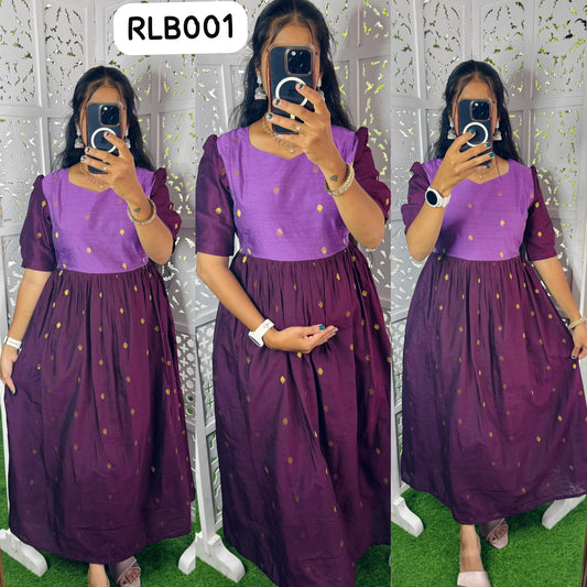 Premium Ethnic Silk Butta Maxi-Feeding/Non Feeding(With Lining)
