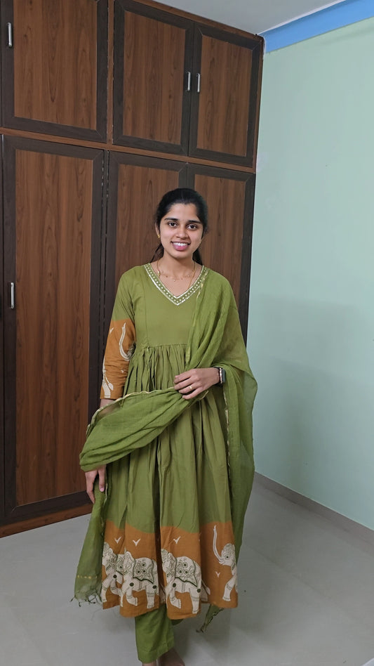 Premium Cotton Anarkali Salwar Set-(Top,Bottom,Duppatta)- Feeding/Non Feeding FC0264