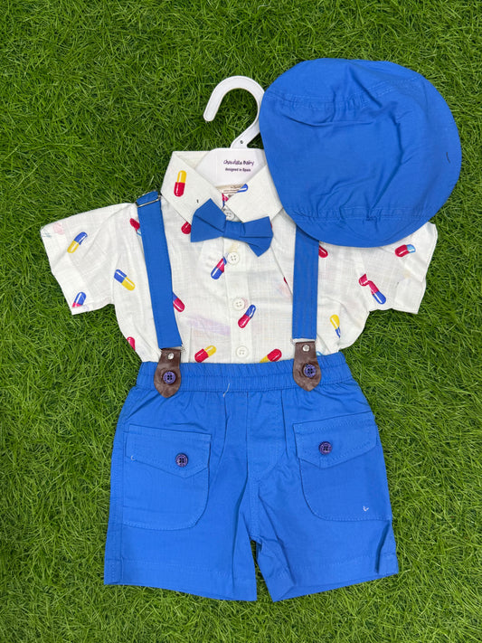 White Shirt Tablet Printed Suspender