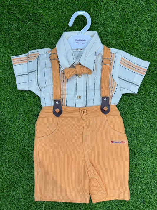 Orange Color Baby Boy Shirt and Shorts + Tie with Suspender Straps Outfits